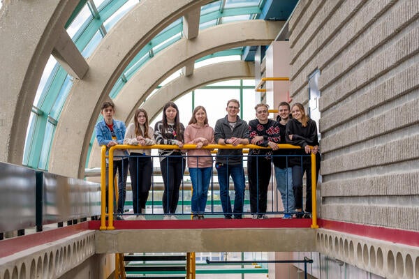 The first eight Ukrainian students to be welcomed on campus are from left Stepan Boiko, Viktoriia Trostsinska, Oleksandra Kmet, 