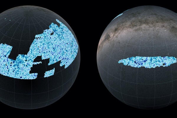 The UNIONS dark matter map projected onto the two hemispheres of the sky.