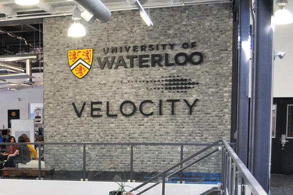 sign that reads "University of Waterloo Velocity" 