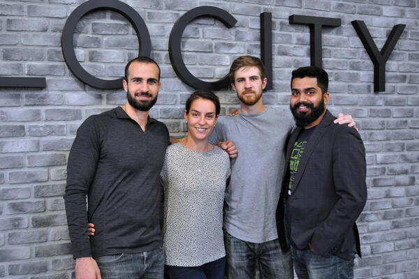 Voltera co-founder Alroy Almeida (BASc ‘13) with three other co-founders