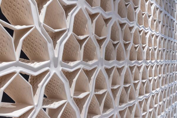 A closeup of the Hive wall made by a Waterloo Architecture team.
