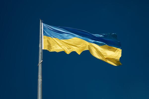 a ukrainian flag waving in the wind