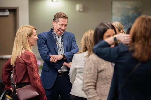 People talking in a circle. 