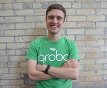 Co-founder Bjorn Dawson wearing a green grobo t-shirt