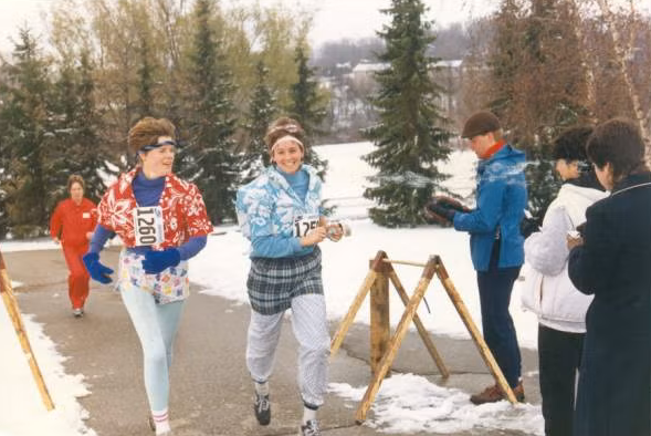 Runners cross the finish line in 1985