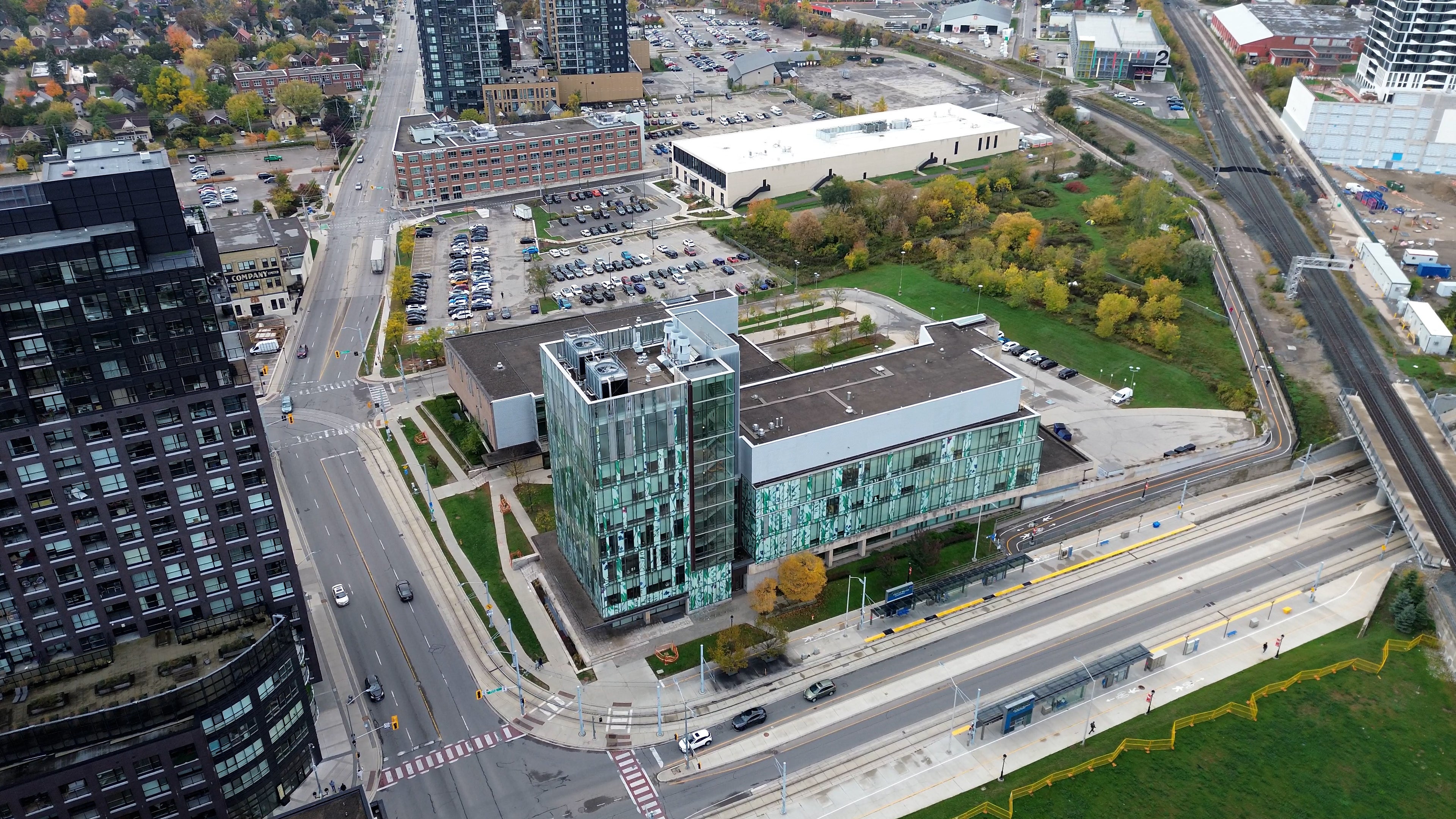 Aerial image of the health innovation precinct in Kitchener