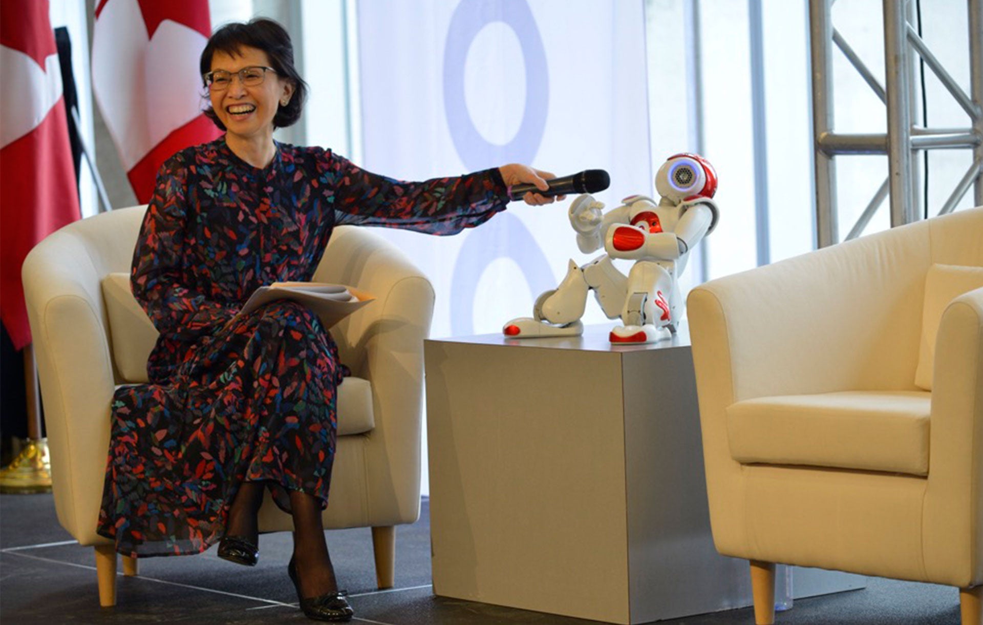 Dean of Engineering Pearl Sullivan speaks wih