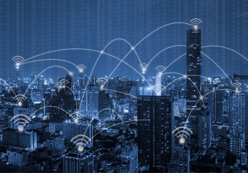 Cityscape with wifi connections