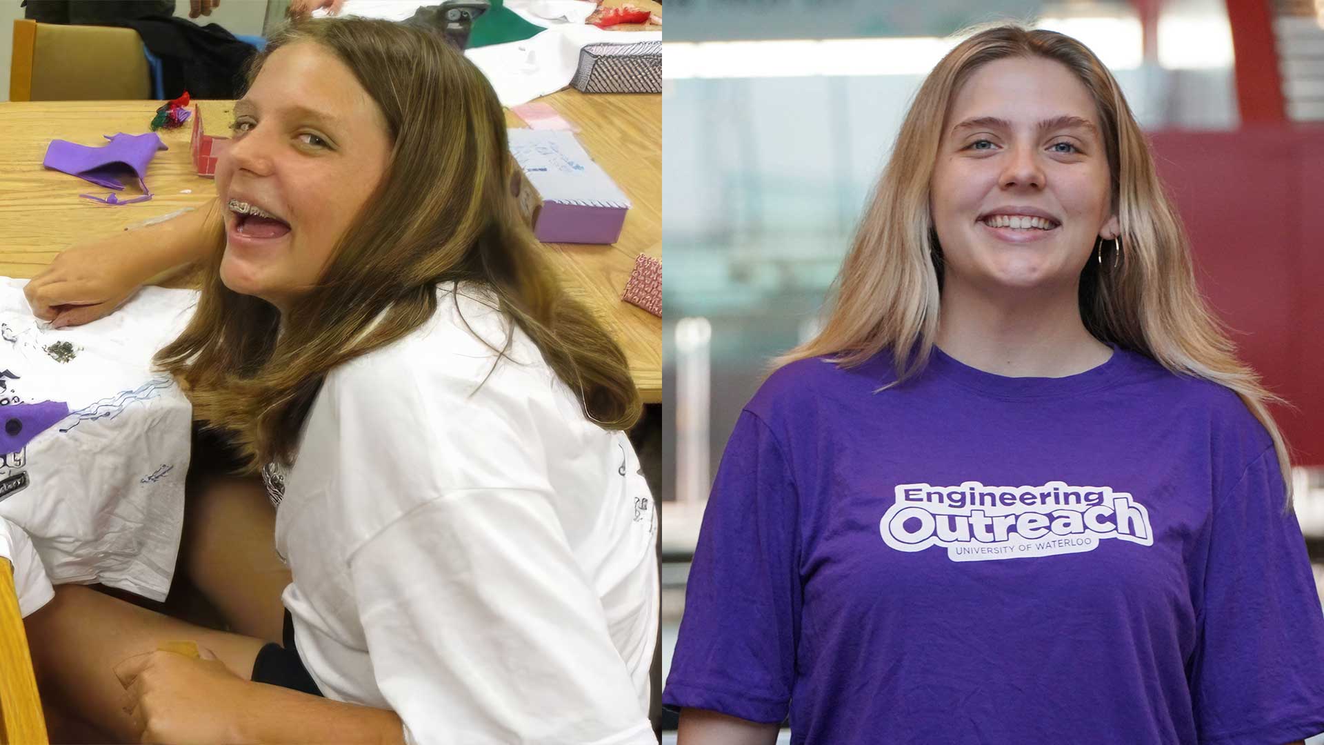 Before and after image of Lauren Brown. As a camper at ESQ camp and as an instructor with Engineering Outreach