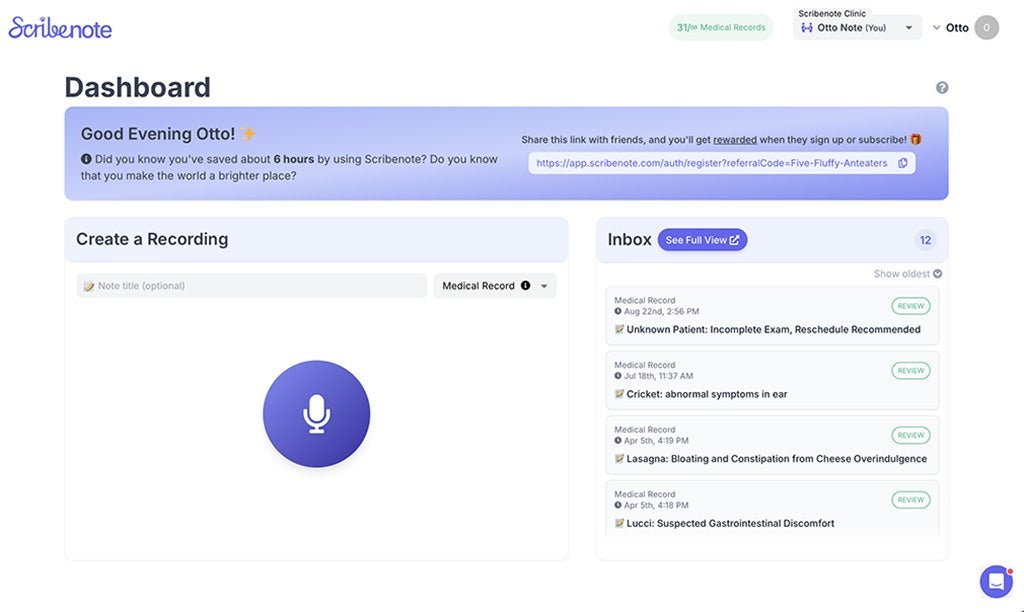 scribe note dashboard
