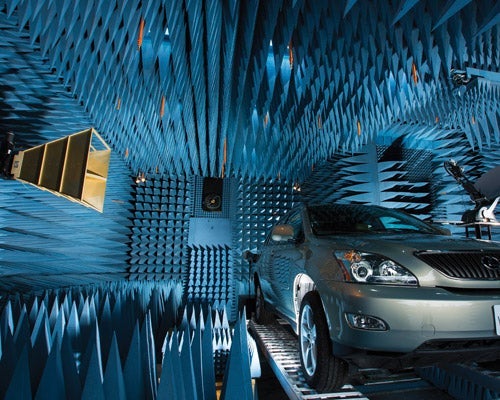 Car with antenna in test lab