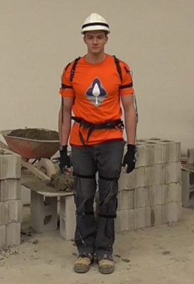 One of the subjects in a Waterloo Engineering study wears a motion sensor suit.