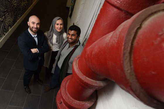 EMAGIN founders Mohamad Vedut, left, Mariam Javed and Thouheed Abdul Gaffoor. Photo by Waterloo Region Record, Ontario Canada 2017