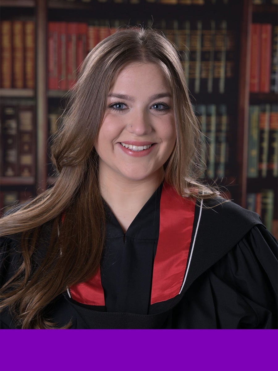 Mattie Kerrigan with bottom border featuring Faculty of Engineering purple