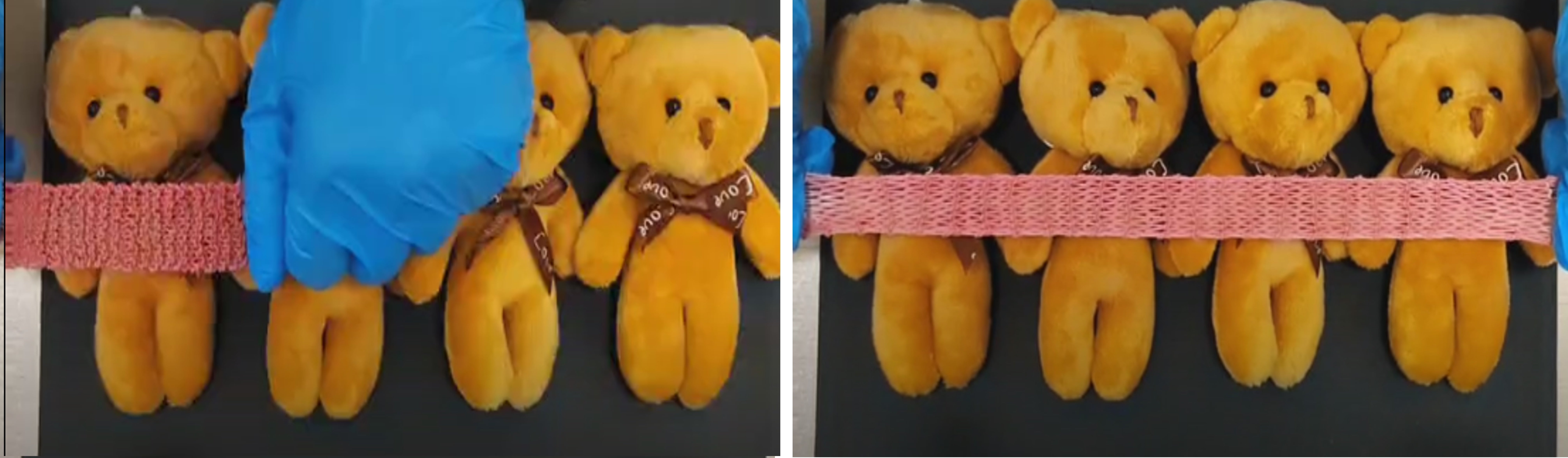 A demonstration of how stretchy the smart fabric is. The fabric can stretch out by as much as five times its original shape. 
