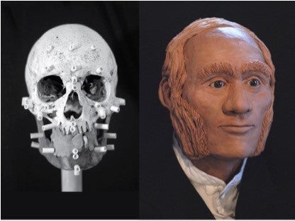 Facial reconstruction of individual identified through DNA analysis as John Gregory, HMS Erebus.