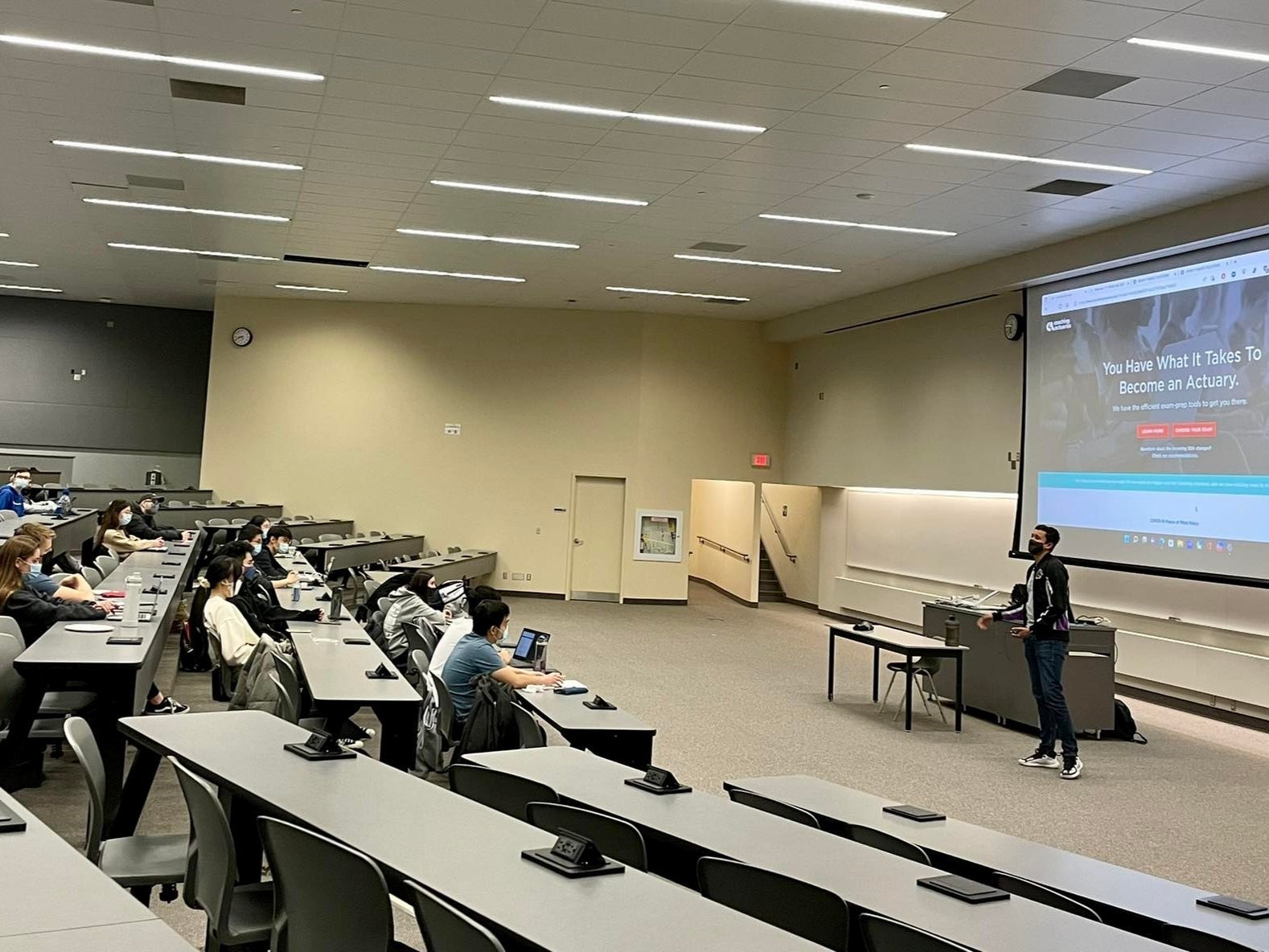 Farzaan Nathoo-Khedri speaking at Actuarial Science Society meeting