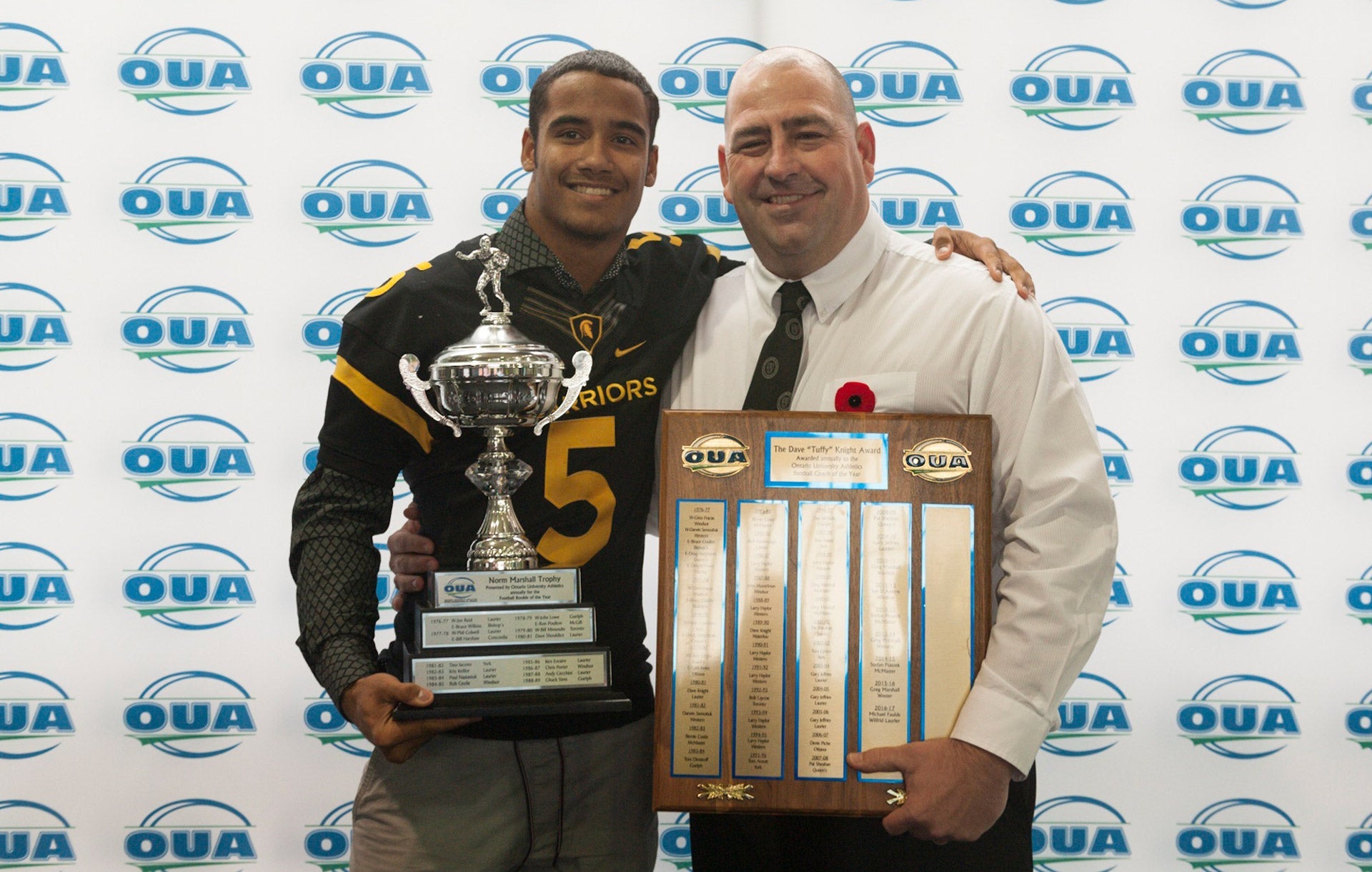 Chris Bertoia and Tre Ford holding awards together