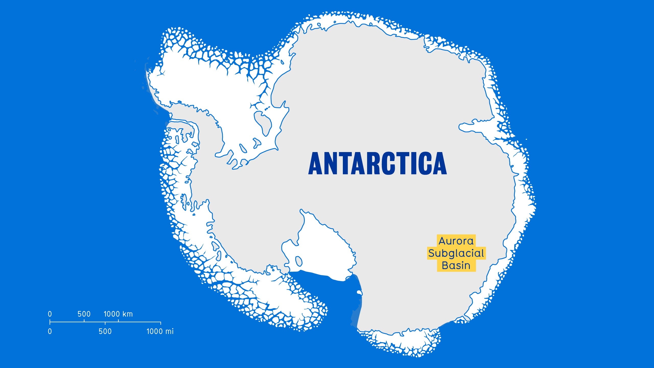 Map of Antarctica with Aurora Subglacial Basin identified