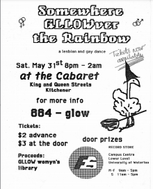 Poster for the "Somewhere GLOWver the Rainbow" dance in 1986