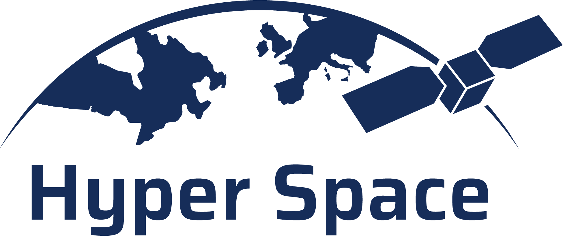 Blue HyperSpace logo of satellite connecting Canada and Europe in a globe-like shape