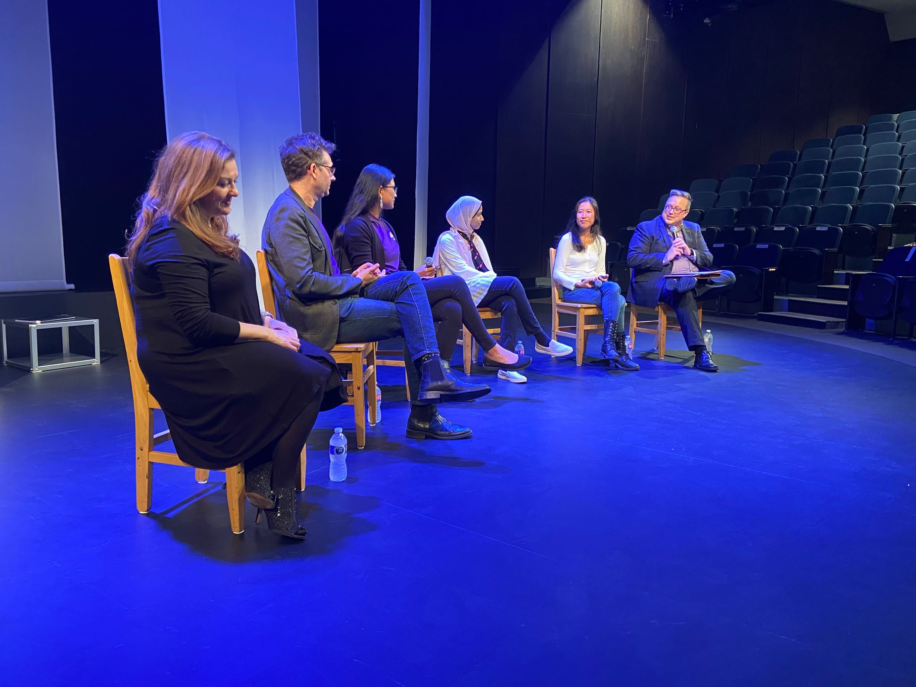 The panel, from L-R: Gioia de Cari, Ryan Consell, Andrea Chakma, Maliha Ahmed, Anita Layton and Jeremy Steffler.