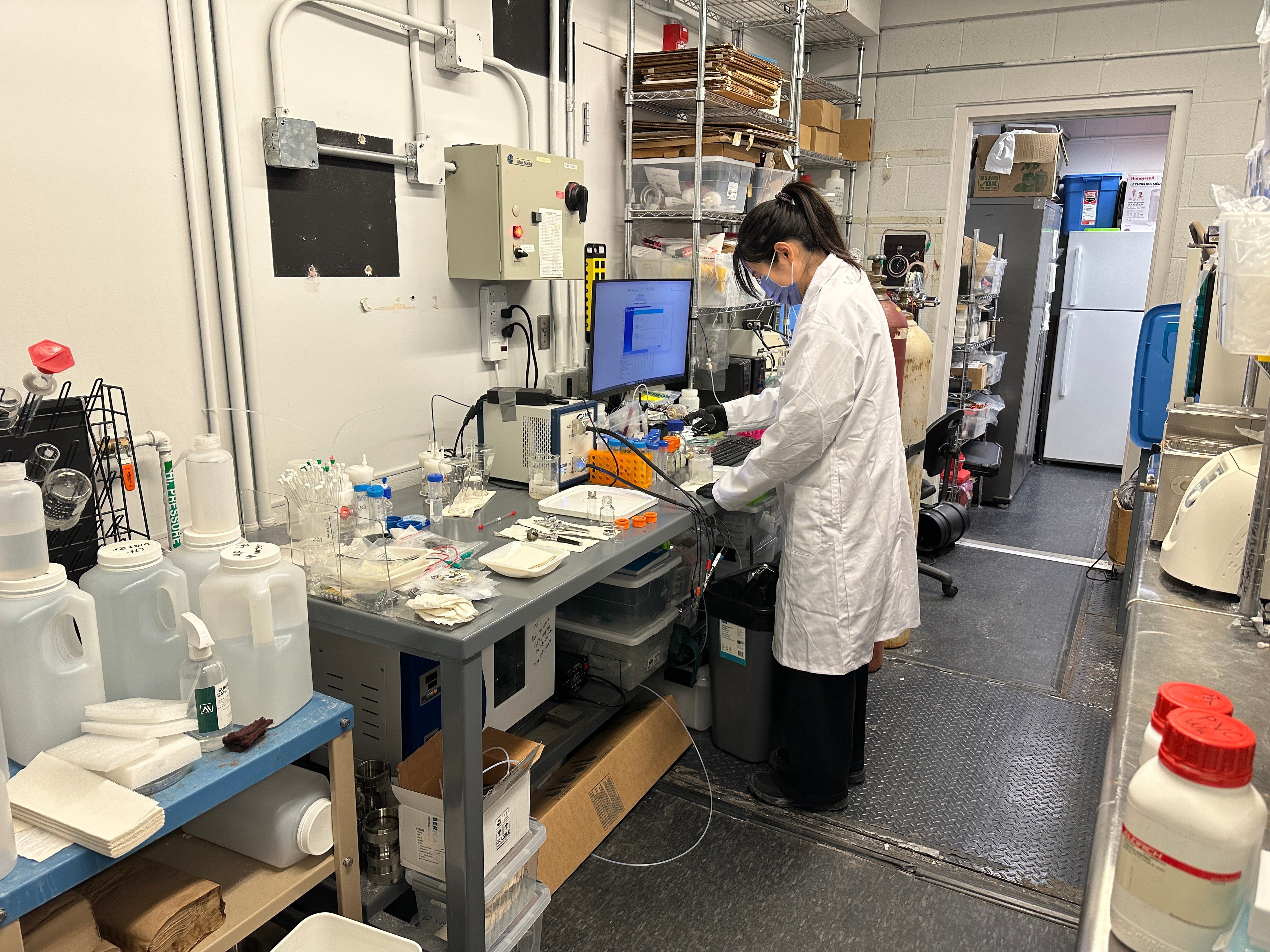 University of Waterloo PhD student Wei Wei, who led the research, works in the lab on plastic upcycling.