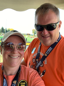 Jodi and Stephen and at Warriors football game in 2023