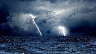 Lightening over water