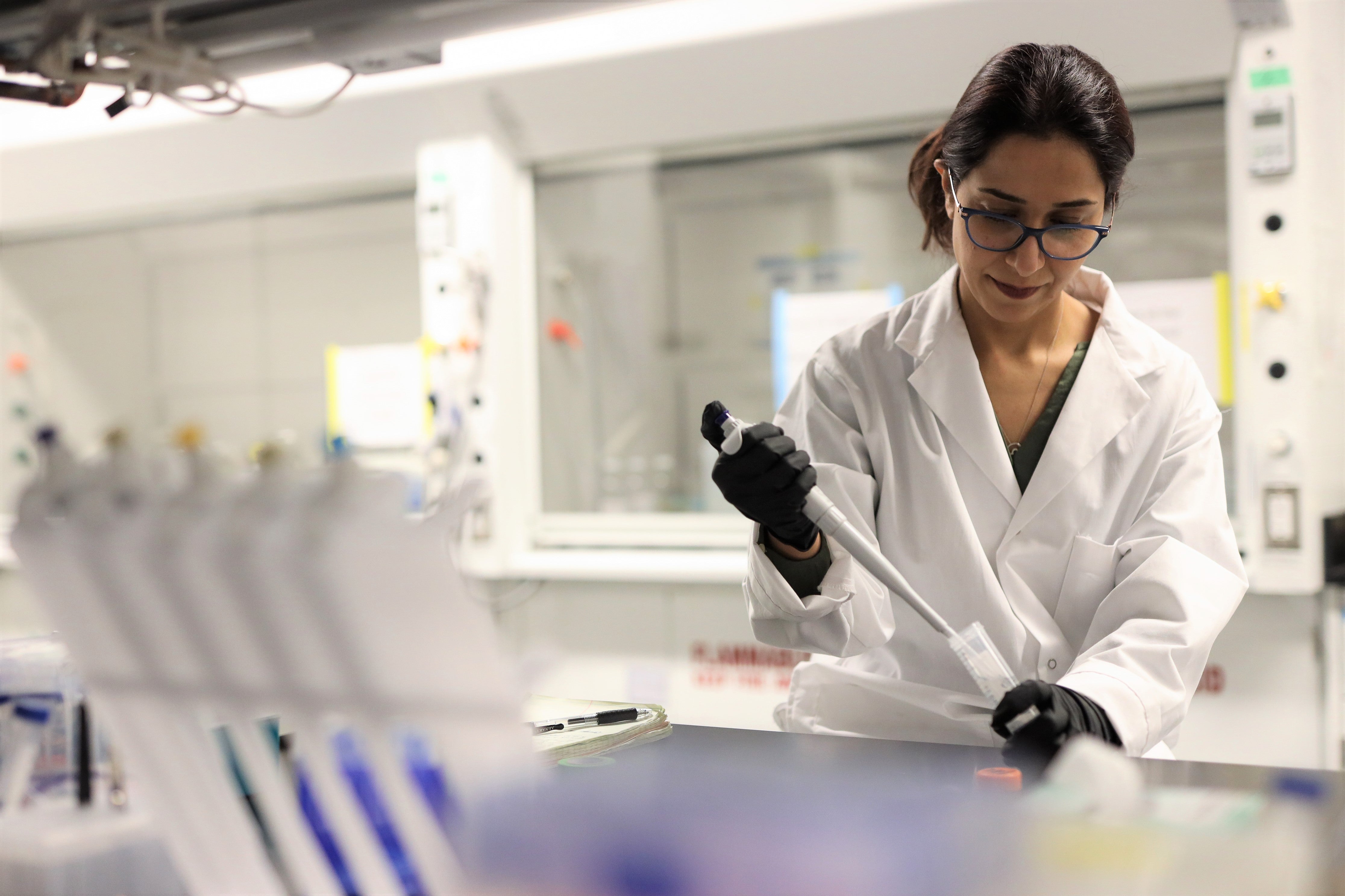 Professor Mahla Poudineh working in her lab.