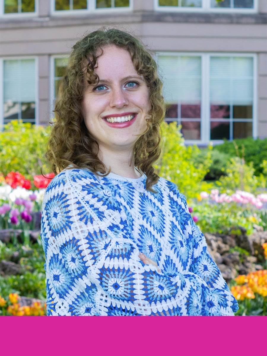 Kaitlyn Bowles with bottom border featuring Faculty of Mathematics pink