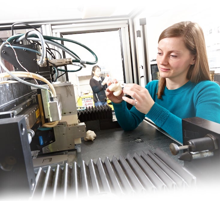 Mihaela Vlasea exploring the use of 3D printing for custom implants using calcium polyphosphate powder