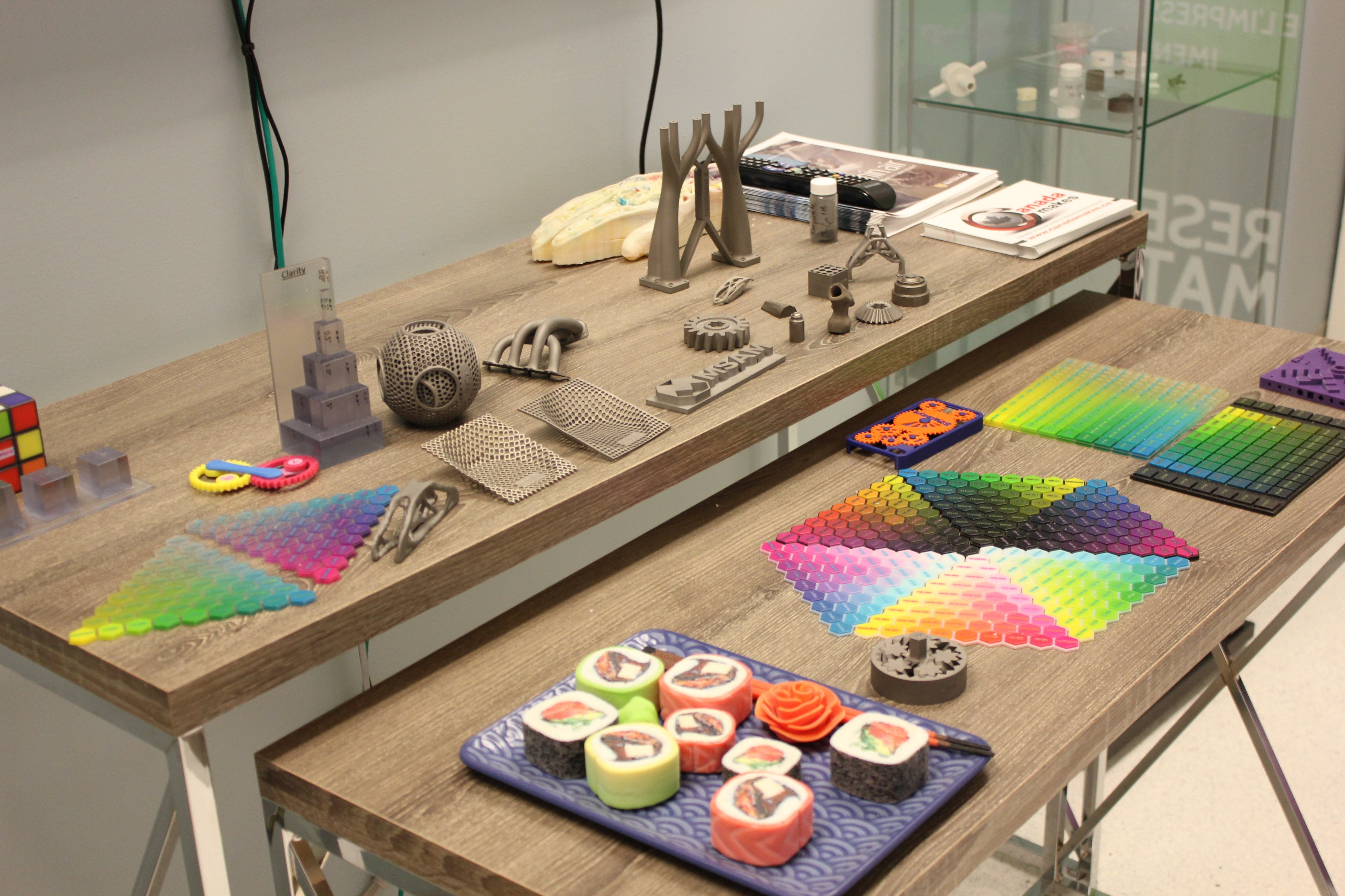 3D printed shapes sitting on a table