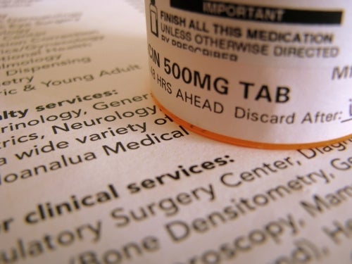 Prescription label on medication