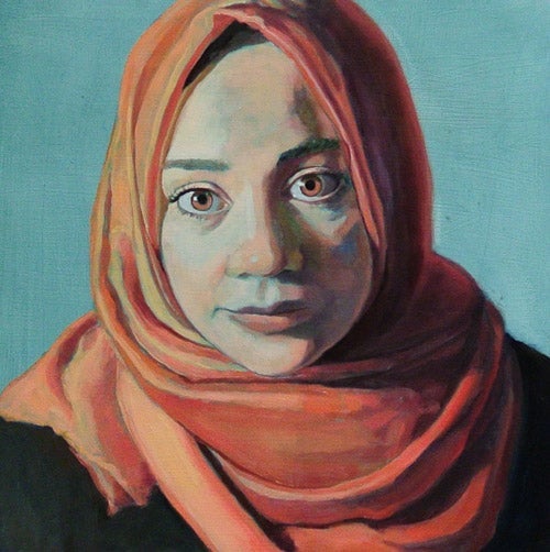 Oil painting of fine arts student