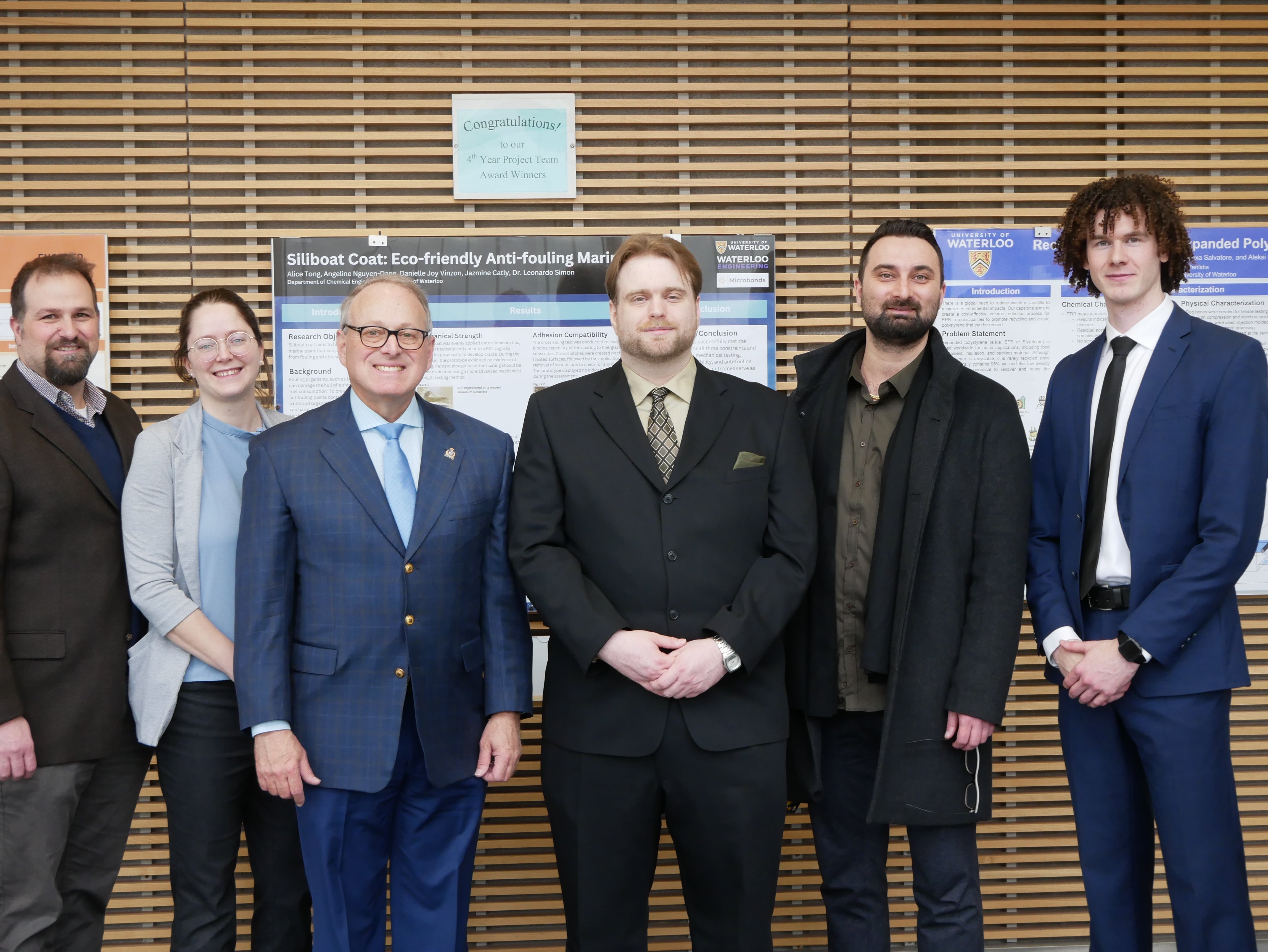 From left is Dr. Marc Aucoin, Dr. Valerie Ward, Michael Kerzner, Drew Davidson, Dr. Milad Kamkar and Kade Truman