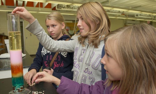 Girls doing physics experiments