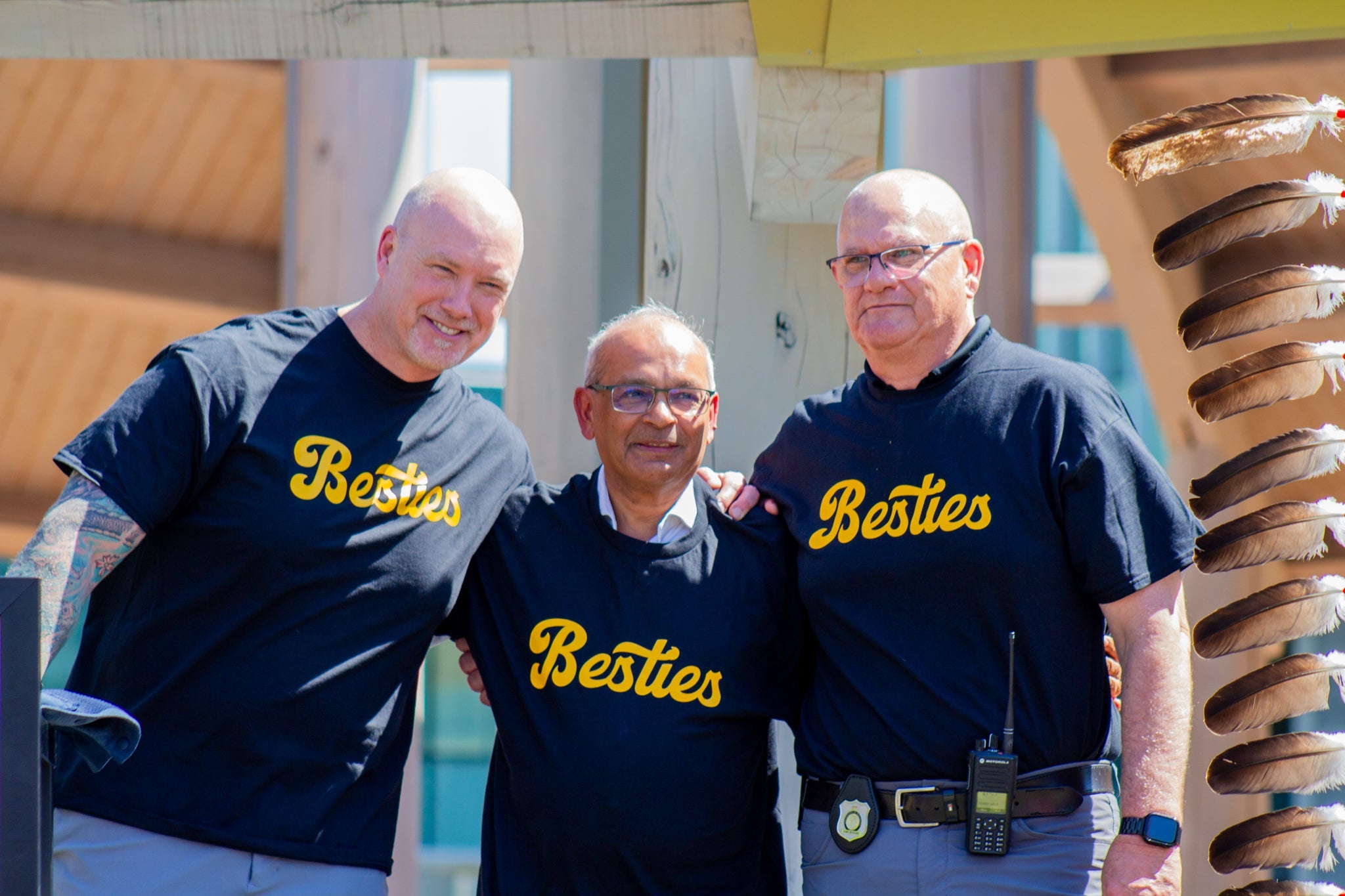 Mike Becks, Vivek Goel and Randy Jardin wearing "Besties" t-shirts