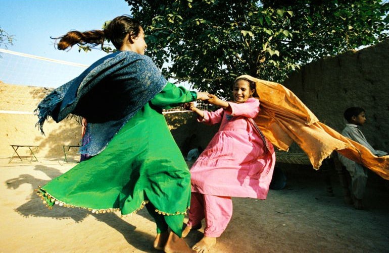 Girls playing outside