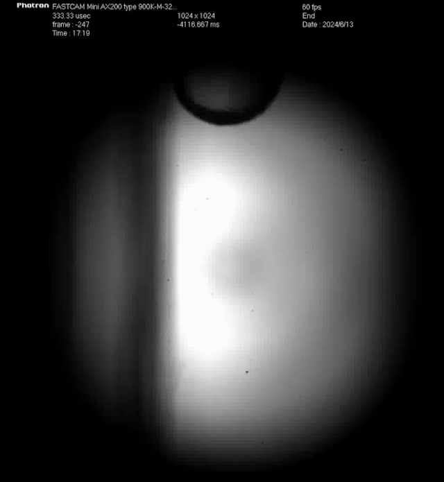 The soft sphere is shown rolling down the vertical surface during laboratory tests. (University of Waterloo)