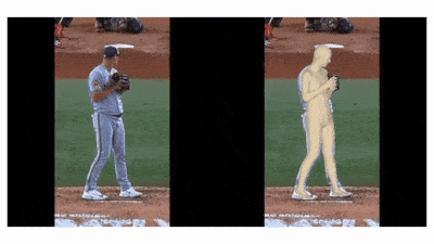 Broadcast video taken from centre field is used to create a three-dimensional human model by the PitcherNet system.