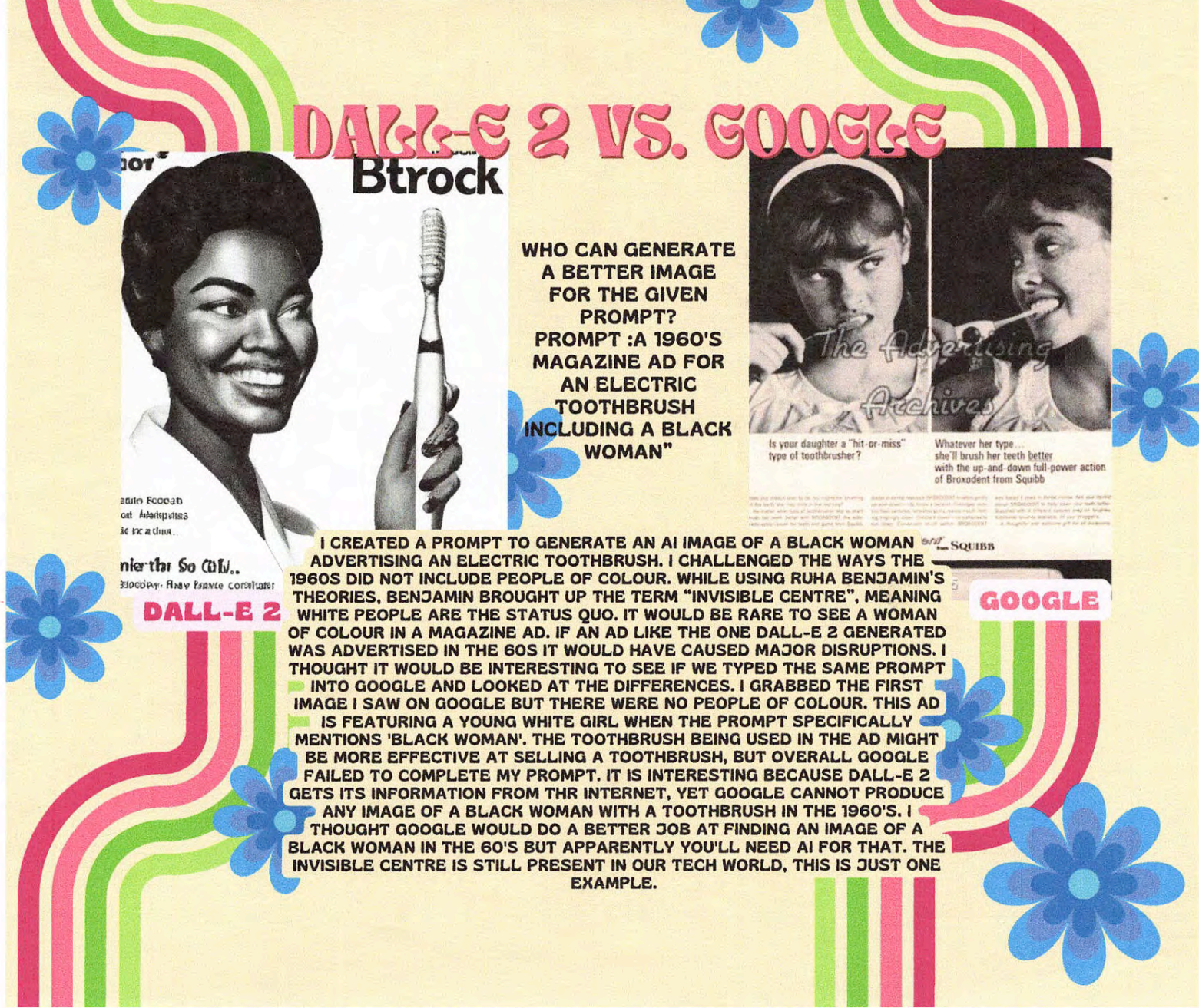 Page of mega-zine of Black woman holding electric toothbrush