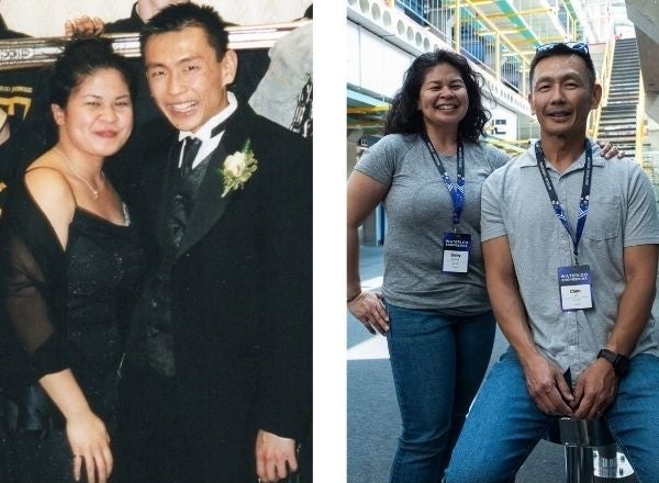 Shirley and Chan side by side photos, first from a semi-formal in 2000, then Reunion 2025