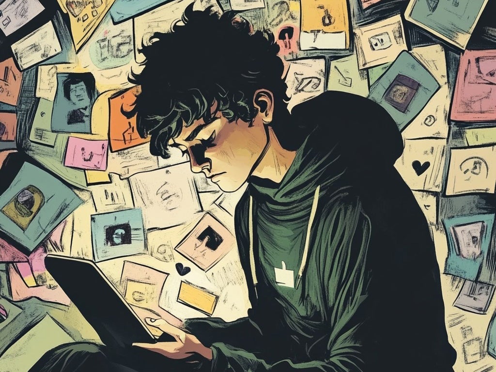 a comic book rendering of a sad teenager