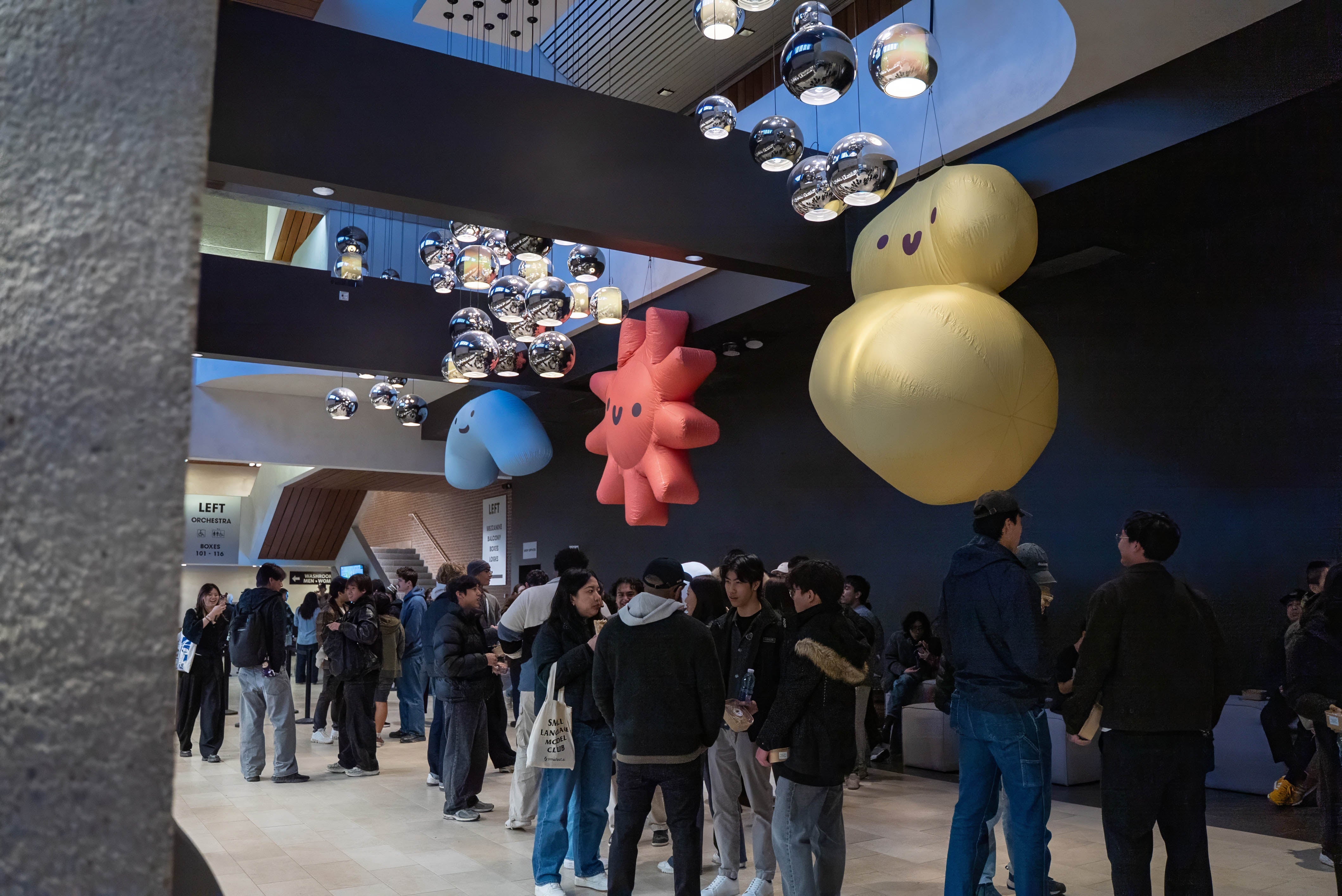 Busy foyer with shape inflatables