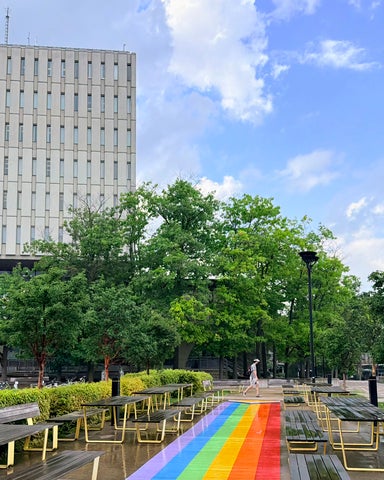 Rainbow walkway at Arts Quad on UW campus