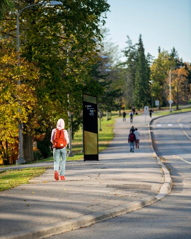 Student walking along Ring Road