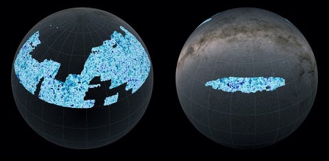 The UNIONS dark matter map projected onto the two hemispheres of the sky.