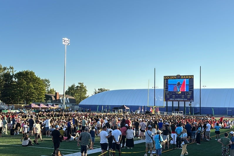 Attendees at the 2026 Ontario Summer Games at Wilfred Laurier's university stadium