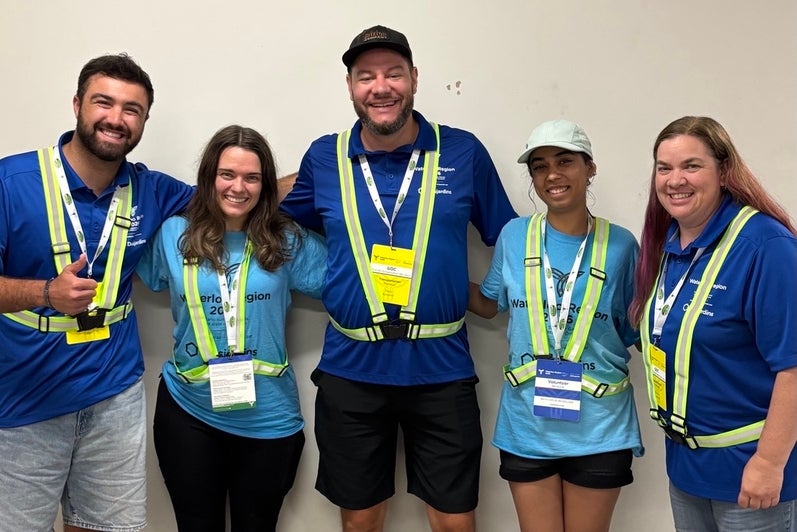 Ethan Rad standing with four colleagues wearing 2026 Ontario Summer Games uniforms
